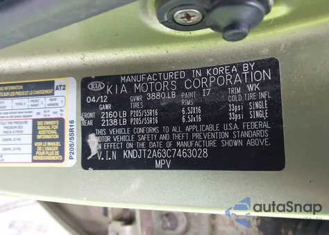 2012 Kia Soul + from USA, damaged, VIN KNDJT2A63C7463028